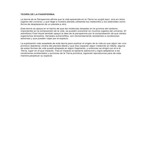 Teorías del origen de la vida (panspermia y la quimiosintética