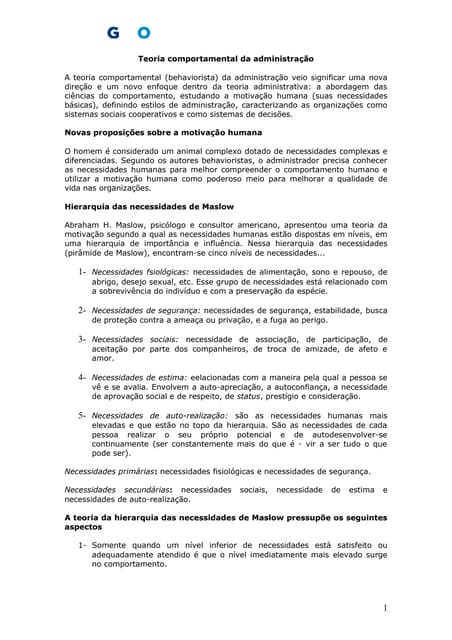 Teoria comportamental administracao