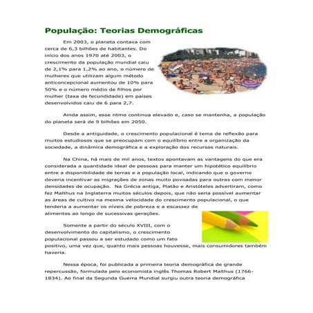 TEORIA DA POPULAÇÃO - DEMOGRAFIA