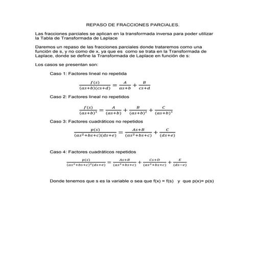 Teoria de fracciones parciales y t ransformada de laplace