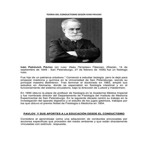 Teoria del Conductismo segun Ivan Pavlov