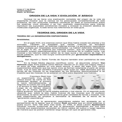Teorias del origen de la vida 8° basico