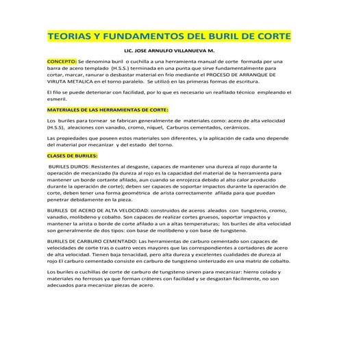 Teorias y fundamentos del buril de corte