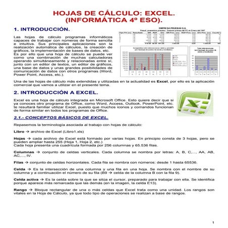 Teoria y actividades excel  4 eso