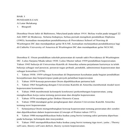 Teori model keperawatan doretea orem