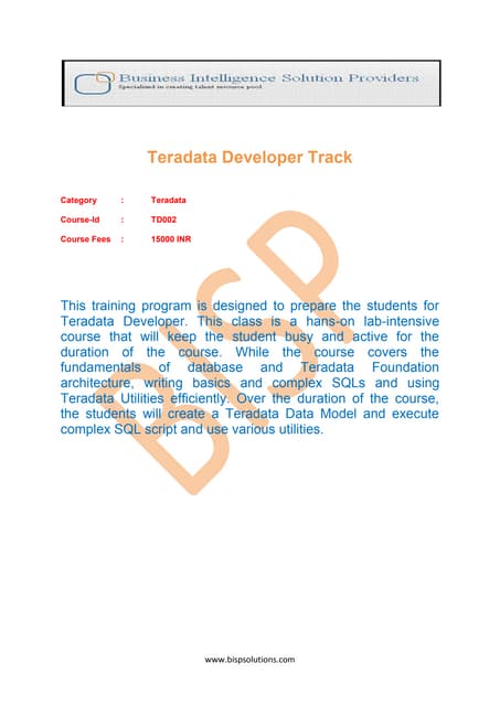 Teradata dev track