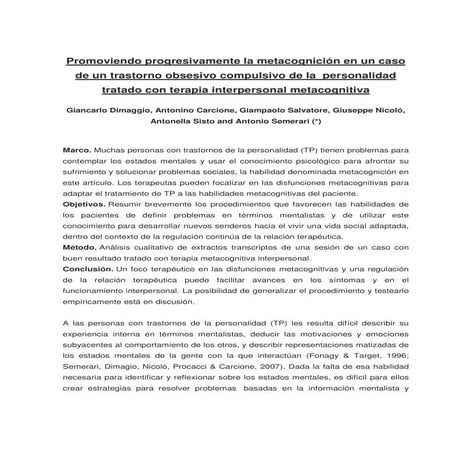 Terapia metacognitiva interpersonal para trastornos de la personalidad
