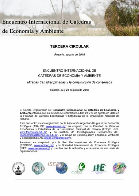 Tercera circular Encuentro Internacional de Cátedras de Economía y Ambiente