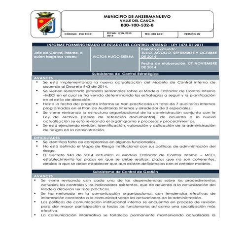 Informe de auditoria control interno | PDF