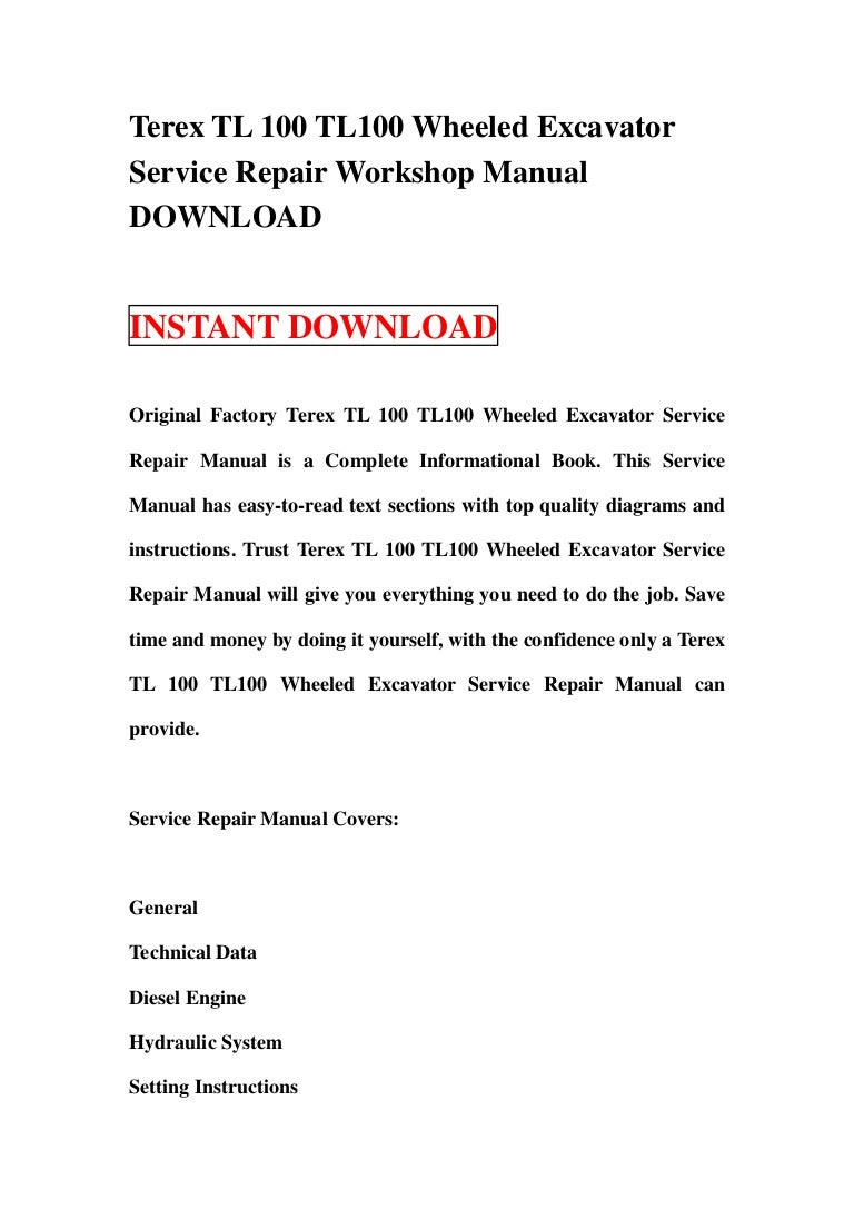 Terex tl 100 tl100 wheeled excavator service repair manual download