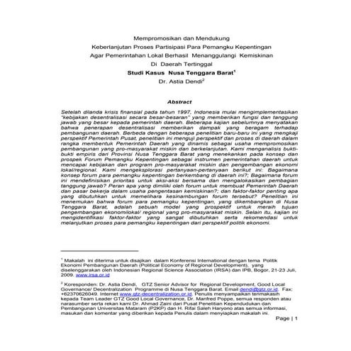 Menggagas dan Menggiatkan Proses Multistakeholder  untuk Penanggulangan Kemis...