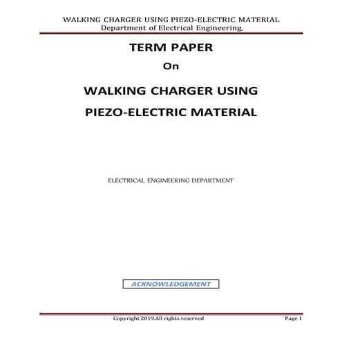 TERM PAPER On  WALKING CHARGER USING  PIEZO-ELECTRIC MATERIAL