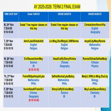Comprehensive Term 2 Final Exam Schedule for Grades 7 to 12 | PPTX