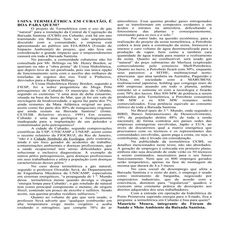 Mais poluicao com a Termelétrica em Cubatao