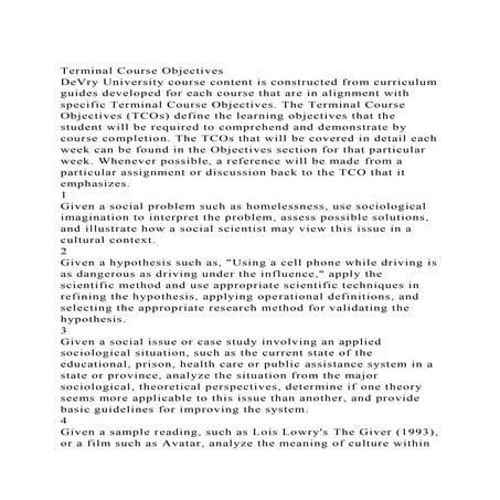 Terminal Course ObjectivesDeVry University course content is con.docx