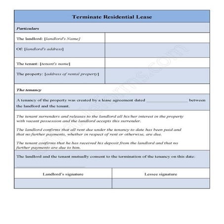 Terminate Residential Lease Fillable PDF Template | PDF