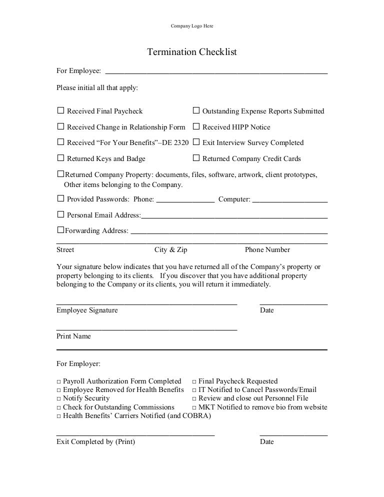 Employee Termination Check List