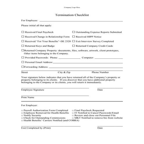 Employee Termination Check List