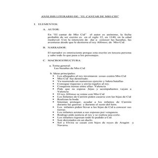 Análisis del Mio Cid