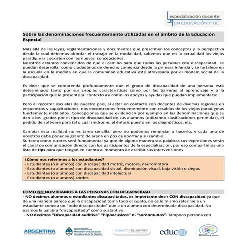 Terminología a emplear en Educación Especial | PDF