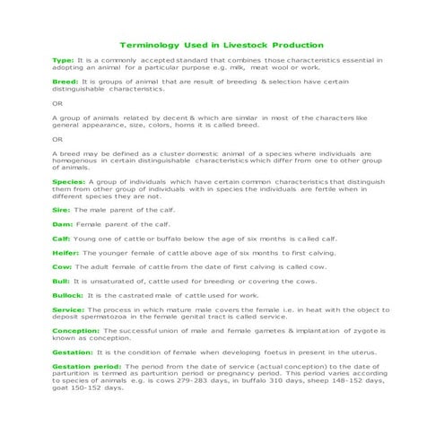 Terminology used in livestock production 
