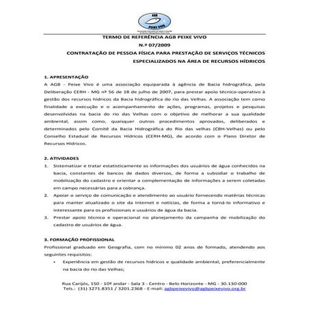 Termo De ReferêNcia Agb Peixe Vivo 07 09