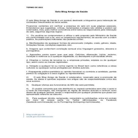 Termos de Uso do Selo Blog da Saúde