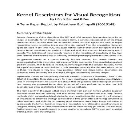 Kernel Descriptors for Visual Recognition