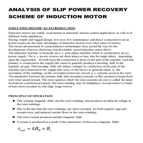 analysis of induction motor drive using slip power recovery scheme
