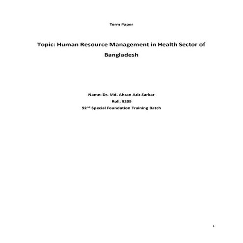 Human resource management in the health sector of Bangladesh