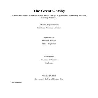 The Great Gatsby - Term Paper in Br...