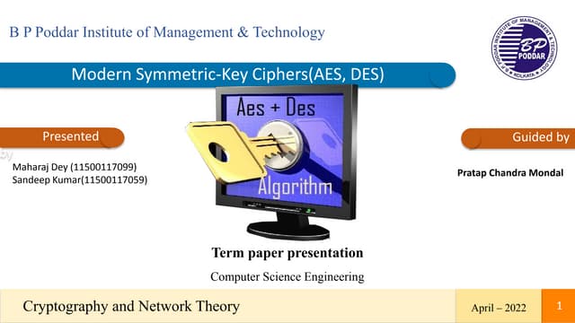 Medern Symmetric -Key Ciphers (AES, DES)