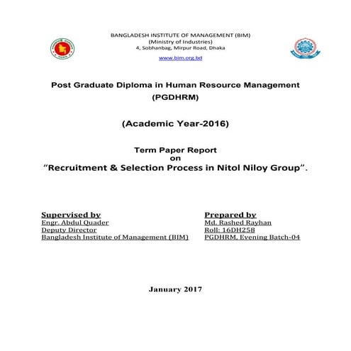 Term paper on recruitment and selection process on nitol niloy group