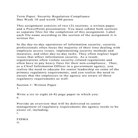 Strayer cis-438-week-10-term-paper-security-regulation-compliance | PPT
