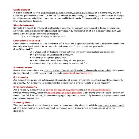 Terminology of Principles of Finance