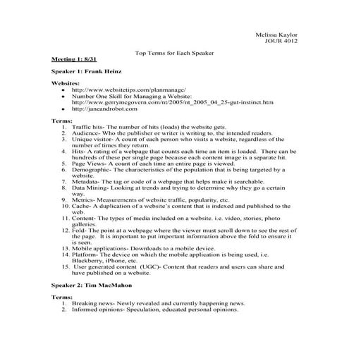 Terms and Websites for Speakers