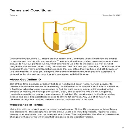Comprehensive Terms and Conditions for Get Online ID Services | PDF