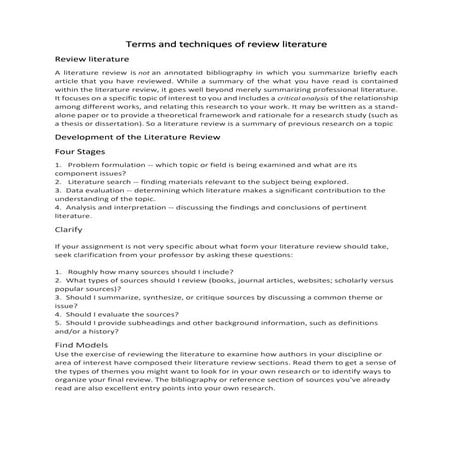Terms and techniques of review literature
