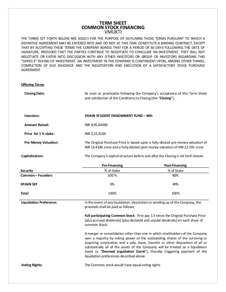 Term Sheet Venture Capital Competition Avenues 08