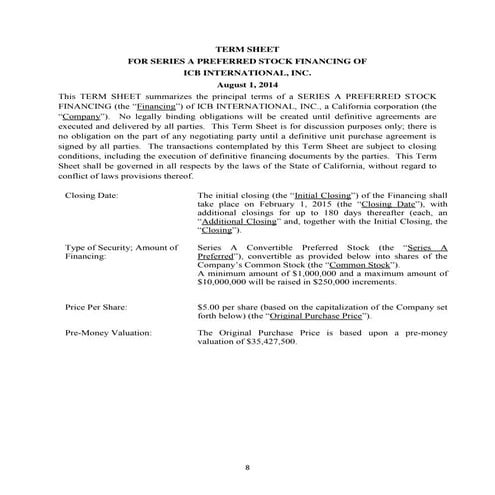 Sample Term Sheet | PDF