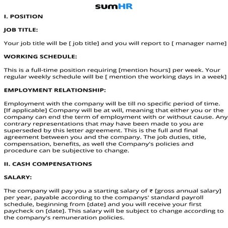 Terms of employment for HR Managers