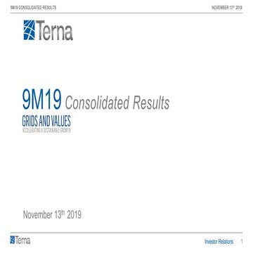 9M 2019 Consolidated Results Presentation