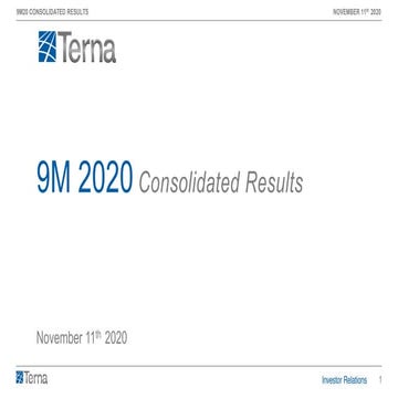 9M 2020 Consolidated Results Presentation