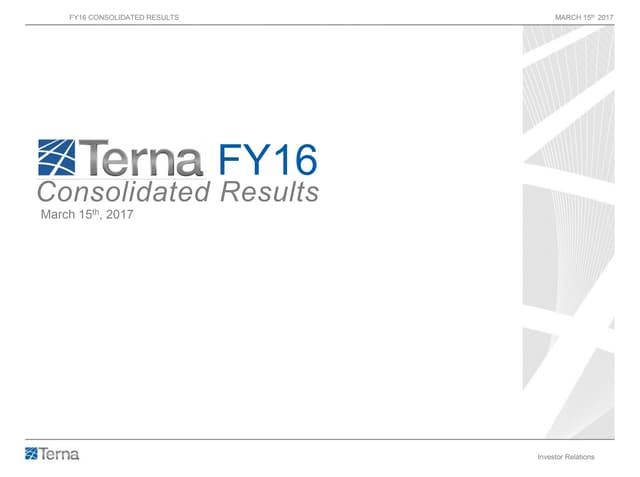 Terna FY 2016 Consolidated Results