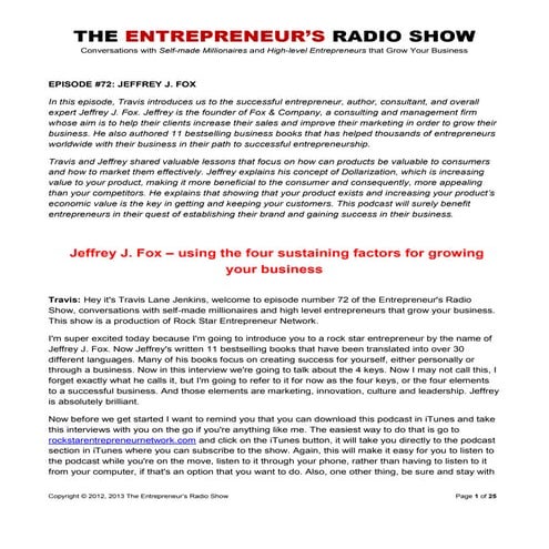 The Entrepreneurs Radio Show 072 Jeffrey Fox