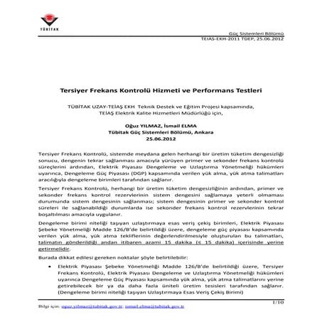 Tersiyer Frekans Kontrolu ve Denetimi TEIAS'a oneri