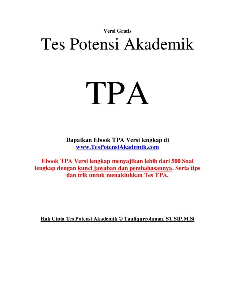 Tes Potensi Akademik Tpa Download Gratis