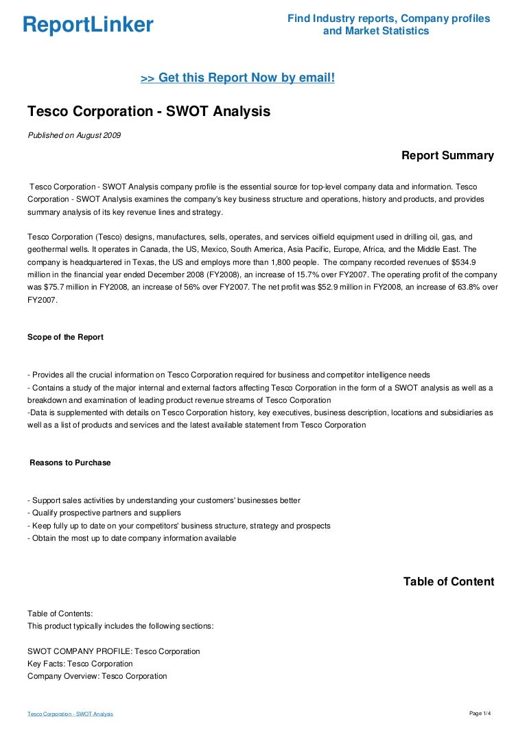 Tesco Corporation SWOT Analysis