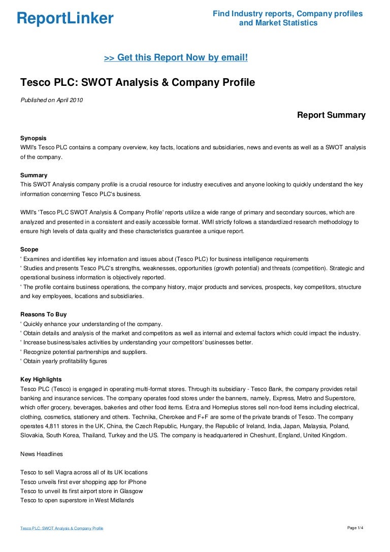 Tesco PLC SWOT Analysis & Company Profile