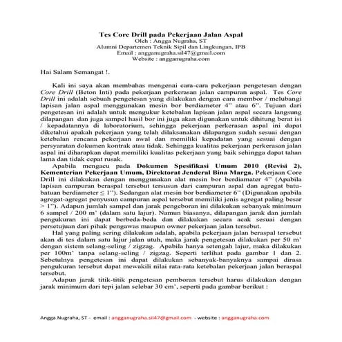 Tes core drill pada pekerjaan jalan aspal
